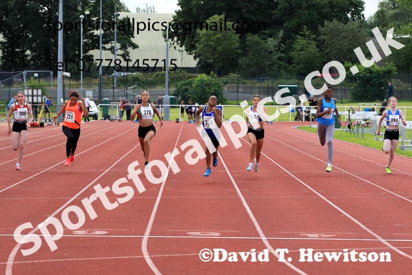 Girls under-15s 100 metres, 2023 Northern Under-13s, Under-15s and Under-17s, Middlesbrough.  Photo: David T. Hewitson/Sports for All Pics